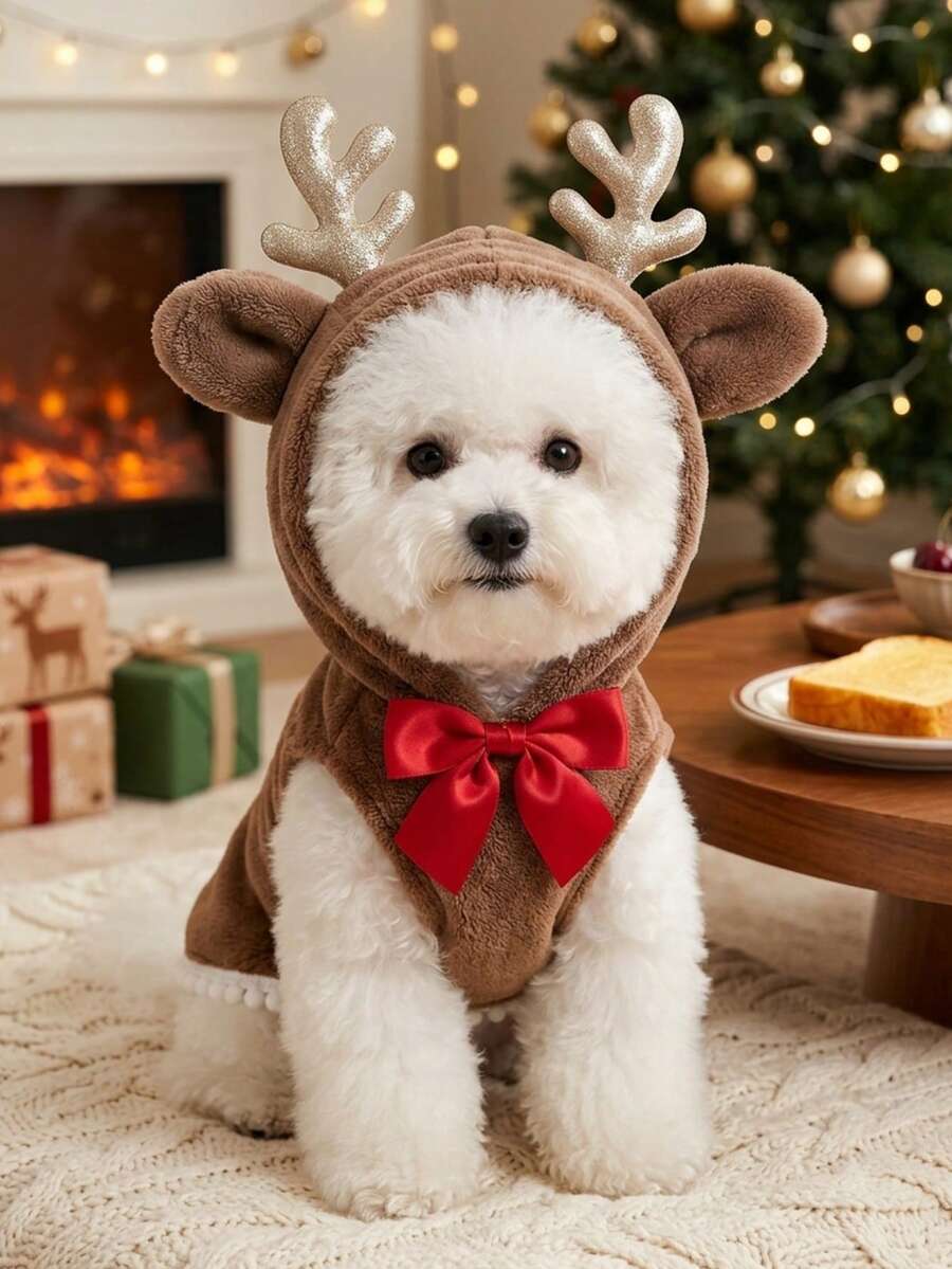 PETSIN 1pc Cat And Dog Universal Clothing, Christmas Elk Hooded Pet ...