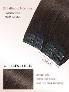 4PCS With 8 Clips Straight Clip In Hair Extensions 100% Real Human Hair Color 2# Dark Brown 12-18 Inch Double Weft Invisible Clip Hair Extensions Remy Natural Human Hair For Women Girl Daily Full Head Use - S2 - View 4