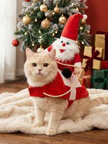 PETSIN Kostum Anjing Lucu Santa Gendong Natal Pakaian Cosplay Hewan Peliharaan - Merah - View 3