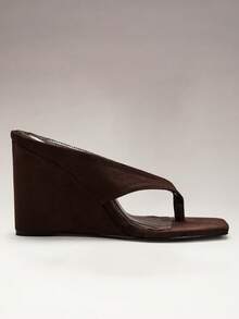 SHEIN VACAZURE Women's Comfortable, Thong Wedge Sandals Summer Shoes - Coffee Brown - View 6