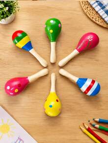8pcs Wooden Maracas, Festive Wooden Maracas Toy, Musical Instrument, Random Pattern - Multicolor - View 5