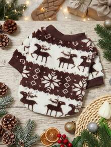 PETSIN 1 Pc Pet Cat/Dog Brown Flannel Deer & Snowflake Print Warm Crew Neck, Christmas Decorations - Multicolor - View 3