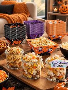12pcs Halloween Popcorn Containers Boxes, Party Paper Snack Trays, Suitable For Popcorn, Corn Rolls, Snack Candy, Food Containers, Trick Or Treat Party Supplies, Halloween, Harvest Festival - Multicolor - View 1