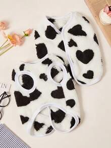 PETSIN 1pc Pet Cat Dog Universal Cute Black And White Love Pattern Printed Double Sided Elastic Plush Comfortable Warm Open Button Dog Sleeveless Jacket - Multicolor - View 1