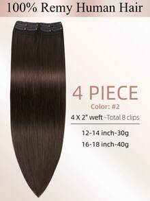 4PCS With 8 Clips Straight Clip In Hair Extensions 100% Real Human Hair Color 2# Dark Brown 12-18 Inch Double Weft Invisible Clip Hair Extensions Remy Natural Human Hair For Women Girl Daily Full Head Use - S2 - View 3