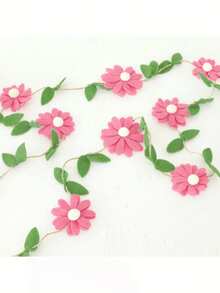 Handmade 1pc Floral Pennant Garland, Spring Flower Themed Birthday, Boho Style Pink, White, Orange, Purple Hanging Decoration, For Bedroom Decor And Photo Background - Multicolor - View 7