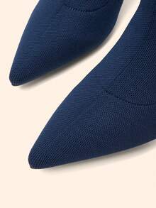 CUCCOO BASICS Women's Pointed Middle Tube Fabric Surface. Cloth Shaped Heel Medium High Heel Elastic Boots. Sexy Versatile Commuter Autumn And Winter Classic Women' - Navy Blue - View 8