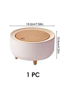 1pc Circular Garbage Bin, Covered Garbage Bin, Desktop Storage Box And Container, School Dormitory Storage Box, Bedside Table, Large Capacity Hair Accessory Storage Box, Headband, Clip Storage Box, Kitchen, Bedroom, Living Room, Office, Christmas - Grey - View 11