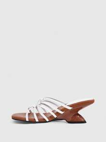 CUCCOO SZL Women's Shoes With T-Shaped Toe, Pointed Toe, Irregular Heel, Suede Stitching, Shiny Surface, Versatile For Dating And Commuting, High-Heeled Sandals - Brown and white - View 4