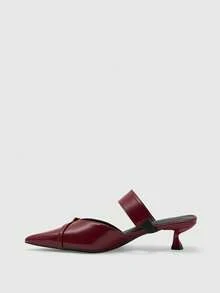 CUCCOO BIZCHIC Ladies Burgundy Pointed Kitten Heel Mule Shoes Metal Square Buckle Commuter Fashion Exterior High Heel Shoes - Burgundy - View 3