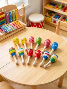8pcs Wooden Maracas, Festive Wooden Maracas Toy, Musical Instrument, Random Pattern - Multicolor - View 10