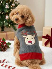 PETSIN Christmas Reindeer Knitted Pet Sweater For Teddy, Small, Medium, And Large Dogs, Grey Fawn Pattern Dog Autumn/Winter Outfit, Also For Cats - Grey - View 5