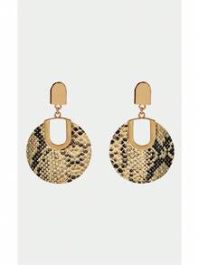 Noxbound 1 Pair Of European And American Sexy And Fashionable Women's Earrings With Gold Nails Snakeskin Pattern (Snakeskin Pattern PU Randomly Cut, Random Lin - Multicolor - View 1