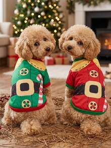 PETSIN Xmas Elf Dog Clothes, Festive Candy Cane Printed Pet Shirt Christmas Puppy Outfit - Multicolor - View 7