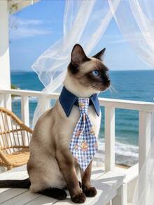 1pc Adjustable Denim Pet Tie, Cute Neck Scarf Collar For Small Dogs & Cats, Photo Prop Pet Accessory - Multicolor - View 8