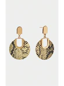 Noxbound 1 Pair Of European And American Sexy And Fashionable Women's Earrings With Gold Nails Snakeskin Pattern (Snakeskin Pattern PU Randomly Cut, Random Lin - Multicolor - View 3