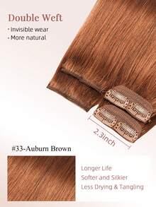 4PCS Straight Clip In Hair Extensions Human Hair, Double Weft Invisible Design With 8 Clips, 33# Auburn Brown Premium Remy Hair, 12‑18 Inch, For Full‑Head Volume Boost, Great For Women & Girls Daily Wear,Halloween And Christmas Holiday Styling - S33 - View 3