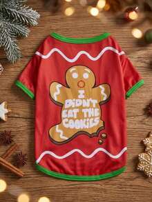 PETSIN Funny Christmas Gingerbread Man Pet Shirt, Xmas Holiday Dog Cat Clothes For Small Breed Puppy - Multicolor - View 3