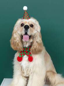 PETSIN Pet Christmas Party Hat And Knitted Scarf Set, Xmas Pom Pom Costume Accessories For Cats Small Dogs, Holiday Photo Props - Multicolor - View 19