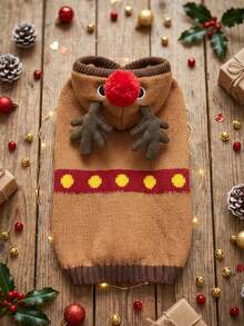PETSIN Reindeer Hooded Dog Christmas Sweater Knit Pet Holiday Cosplay Costume - Brown - View 2