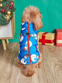 PETSIN Winter Warm Dog Christmas Waistcoat, Cartoon Santa Snowman Print Zip Front Quilted Pet Vest With Dual D‑Ring For Harness Leash - Multicolor - View 15