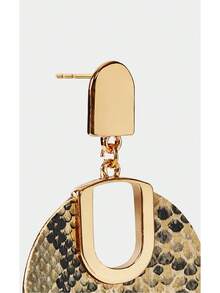 Noxbound 1 Pair Of European And American Sexy And Fashionable Women's Earrings With Gold Nails Snakeskin Pattern (Snakeskin Pattern PU Randomly Cut, Random Lin - Multicolor - View 2