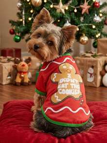 PETSIN Funny Christmas Gingerbread Man Pet Shirt, Xmas Holiday Dog Cat Clothes For Small Breed Puppy - Multicolor - View 4