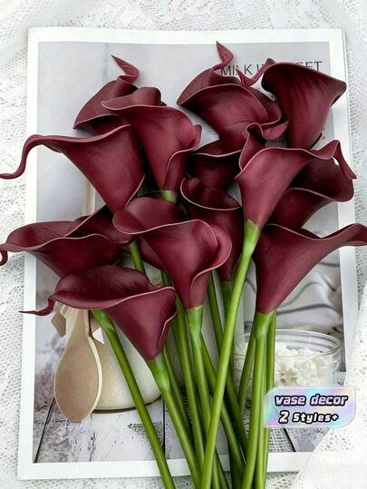 Chestnut Artificial Calla Lily, Realistic Texture, Suitable For Vase Arrangement, Wedding, Bridal Bouquet, Bedroom, Living Room, Wall, Tabletop And Garden Decoration, Wreath, Autumn Decor, Teacher Gift, Women Gift, Autumn Decor, Halloween Decor