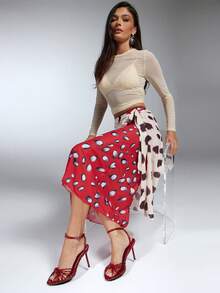 SHEIN SHUZIA 女款極簡時尚舒適圓頭花卉裝飾細高跟涼鞋 - 紅色 - 查看 6