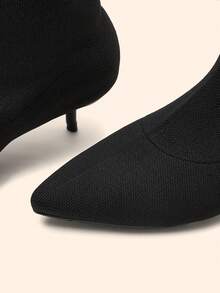 CUCCOO BASICS Women's Fashion Pointed Fabric Surface. Medium High Heel Lacquered Straight Heel Knee High Elastic Boots. Sexy Versatile Commuter Autumn And Winter Cl - Black - View 5