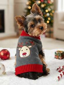PETSIN Christmas Reindeer Knitted Pet Sweater For Teddy, Small, Medium, And Large Dogs, Grey Fawn Pattern Dog Autumn/Winter Outfit, Also For Cats - Grey - View 6