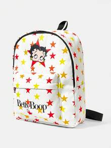 Betty Boop x SHEIN 星星與卡通角色字母印花後背包，附前口袋，適用於學校、旅行與日常使用 - 卡通-6 - 查看 2