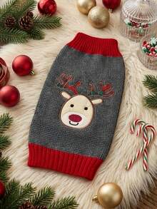 PETSIN Christmas Reindeer Knitted Pet Sweater For Teddy, Small, Medium, And Large Dogs, Grey Fawn Pattern Dog Autumn/Winter Outfit, Also For Cats - Grey - View 2