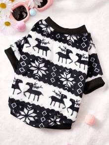 PETSIN 1 Boneka Hewan Peliharaan dengan Topi, Motif Rusa Natal Hitam Putih dan Kepingan Salju, Bahan Flanel - MultiWarna - View 3