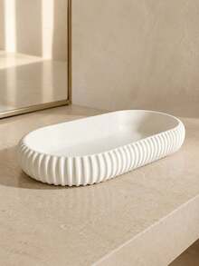 2 Pieces/1 Piece, Plastic Oval Storage Tray, Minimalist Black Or Cream White Striped Design With Elevated Curved Edge, Versatile Jewelry, Cosmetics, Keys And Coin Storage Case - Multicolor - View 20
