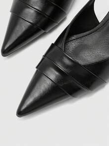 CUCCOO BIZCHIC Women's Black Pointed Back Strap Kitten And Single Shoe Strap Decoration Commuting Simple Temperament High Heel Single Shoes - Black - View 5