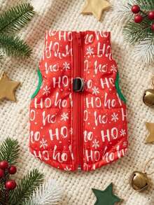 PETSIN Cozy Christmas Winter Dog Vest Holiday Pattern With Gingerbread Men Hoho Pet Jacket - Red and White - View 3