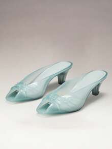SHEIN VACAZURE Women's French Retro Peep-Toe Jelly Crystal High Heel Sandals - Mint Blue - View 5