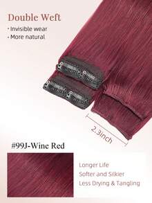 4PCS Straight Clip In Hair Extensions Human Hair, Double Weft Invisible Design With 8 Clips, 99J# Wine Red Premium Remy Hair, 12‑18 Inch, For Full‑Head Volume Boost, Perfect For Women & Girls Daily Wear, Fall Outfits, Halloween And Christmas Holiday - S99J - View 4