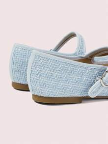 CUCCOO DOLLMOD Ladies Sweet Bow Decoration Light Blue Splicing Mary Jane Ballet Flats, Round Toe Buckle Buckle Soft-Soled Flats, Suitable For Daily, Party - Light blue - View 6