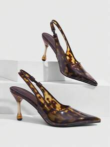 CUCCOO SZL Women's Fashion And Elegance Stiletto Pointed Back Lift With Transparent Glue Empty Autumn Women's Sandals - Coffee Brown - View 6