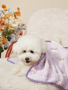 PETSIN 1件寵物貓狗通用紫色白色兔子可愛圖案印花毛絨四季通用狗毯 - 白色小兔淡紫底 - 查看 11