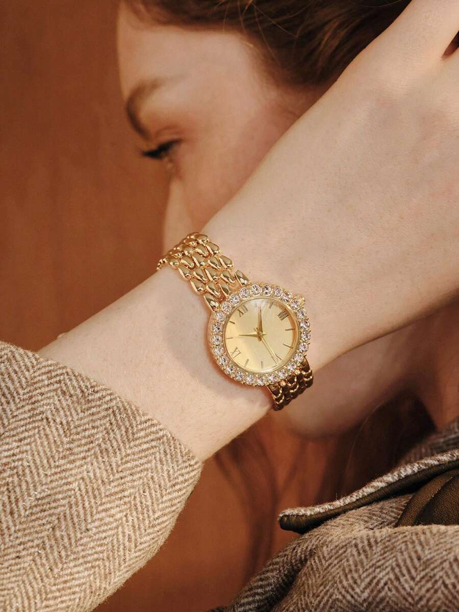 Opalesca Lady's Diamond-Studded Bracelet Watch, Female Light Luxury Model - Gold - View 1