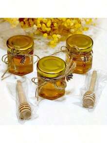 Hexagonal Glass Honey Jars, Glass Honey Jars With Wooden Spoon, Gold Lid, Thank You Card And Cotton Thread, Ideal For Baby Shower And Wedding Parties - Multicolor - View 7