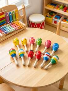 8pcs Wooden Maracas, Festive Wooden Maracas Toy, Musical Instrument, Random Pattern - Multicolor - View 7