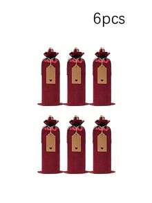 6/12Pcs Drawstring Wine Bottle Bags., Reusable Wine Gift Bags With Tags, Decor Party Supplies For Birthday. Wedding. Christmas, NewYear, Home And Holiday Party Decoration - Multicolor - View 11