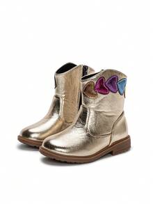SHEIN Autumn/Winter Embroidered Totem Boots, Durable, Warm, Comfortable Flat Western Style Versatile Baby Boots - Gold - View 4
