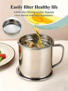 1pc Stainless Steel Oil Filter Containers, Oil Storage Bottle, Oil Storage Cup With Lid, With Strainer For Kitchen,Deep Fryer Oil Storage, Stainless Steel Oil Container, Multifunctional Oil Filter Pot For Kitchen, Christmas - primary color - View 5