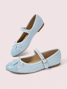 CUCCOO DOLLMOD Ladies Sweet Bow Decoration Light Blue Splicing Mary Jane Ballet Flats, Round Toe Buckle Buckle Soft-Soled Flats, Suitable For Daily, Party - Light blue - View 3