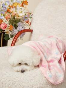 PETSIN 1件寵物貓狗通用粉色愛心草莓甜美可愛四季通用法蘭絨保暖舒適狗毯 - 白色草莓 - 查看 7